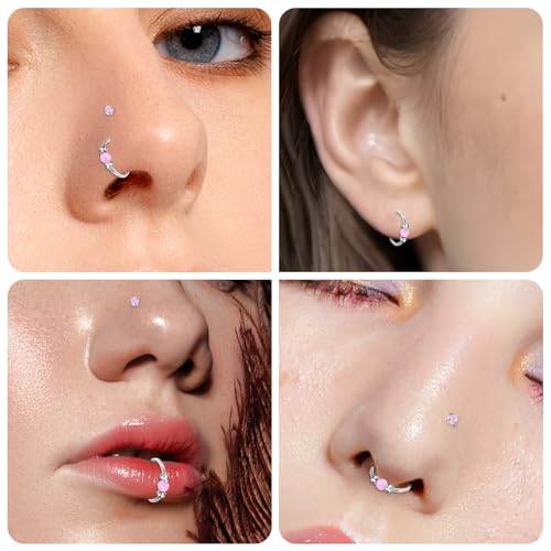 Yolev 4PCS Nose Ring Hoop Silver 18G 20G Surgical Steel Opal Nose Piercings Jewelry Silver Septum Ring for Women Men Hinged Helix Rook Conch Cartilage Daith Tragus Earring Septum Piercing Jewellery - Image 5