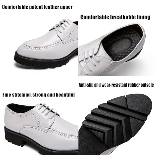 Men's Patent Leather Lace-Up Dress Shoes Chunky Platform Brogue Oxford Shoes Anti-Slip Lug Sole Business Formal Derby Shoes2