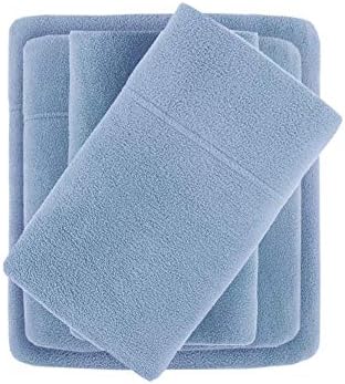 Sleep Philosophy True North Micro Fleece Bed Sheet Set, Warm, Sheets with 14" Deep Pocket, for Cold Season Cozy Sheet-Set, Matching Pillow Case, King, Blue, 4 Piece