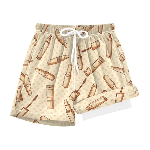 VIGTRO Lipstick Mascara Foundation Blush Boys Swim Trunks with Compression Liner Quick Dry Swim Shorts, Boys Board Shorts Summer Bathing Suit for Kids 12-13Y