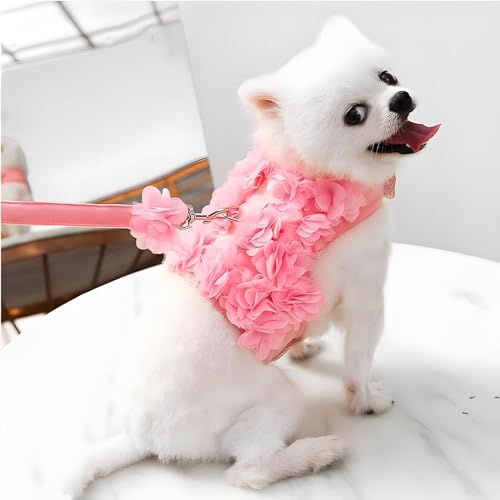 Cute-Small-Dog-Harness-Escape-Proof-Flower-Dog-Harness-with-Leash-Set-Soft-Mesh-Small-Puppy-Vest-Harness-for-Small-Cats-Dogs-Pink-Multicolor