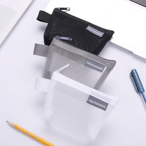 Image of 3-Pack Portable Square Mesh Storage Bags, Zippered Cosmetic Bags, Small Square Mesh Coin Purse Travel Storage Carry Pouches (Grey+Black+White)