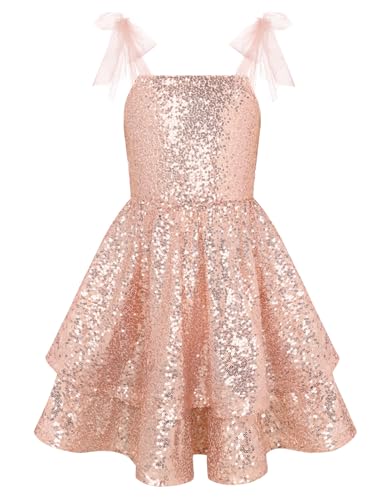 GRACE KARIN Girls Rose Gold Sequin Sparkly Dresses Size 10 Teen Girl Formal Party Dress Kids Short Fancy Dance Dress