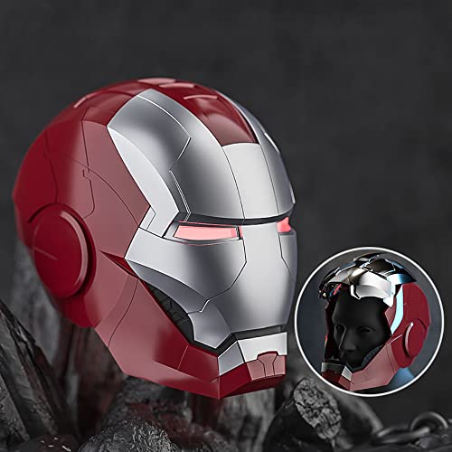 1: 1 Casque électrique Portable Mk5 Cosplay Iron-man,Casque Iron-man Avec Ouverture Et Fermeture à Commande Vocale Anglaise Et Yeux Led,Pour Enfants Adultes Halloween Cosplay Ironman Casques Argent