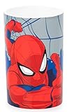 Jay Franco Kids Marvel Spiderman Toothbrush and Toothpaste Holder – 4 x 3 Inch Small Bathroom Accessories Organizer, Red & Blue Resin Tumbler Cup Stand for Counter Storage