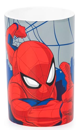 Jay Franco Kids Marvel Spiderman Toothbrush and Toothpaste Holder – 4 x 3 Inch Small Bathroom Accessories Organizer, Red & Blue Resin Tumbler Cup Stand for Counter Storage