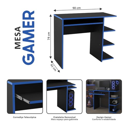 Mesa Escrivaninha Para Computador Escritório Pc gamer (preto/azul)