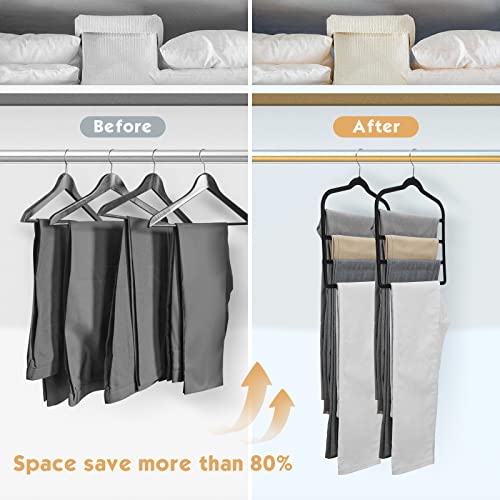 Velvet Hangers Space Saving For Pants, 3 Packs Non Slip Pants Hangers Multi Layer Clothes Hangers Closet Storage Organizer And Storage For Pants Jeans Scarves #TOP2