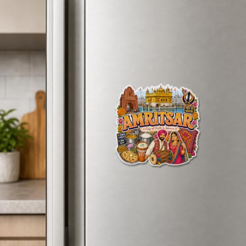 Image of Zesta Wooden Fridge Magnets Set | Refrigerator Decor Magnets for Kitchen | India Souvenir Fridge Magnet Collection | Wooden Magnet for Fridge Door Decoration (Amritsar)