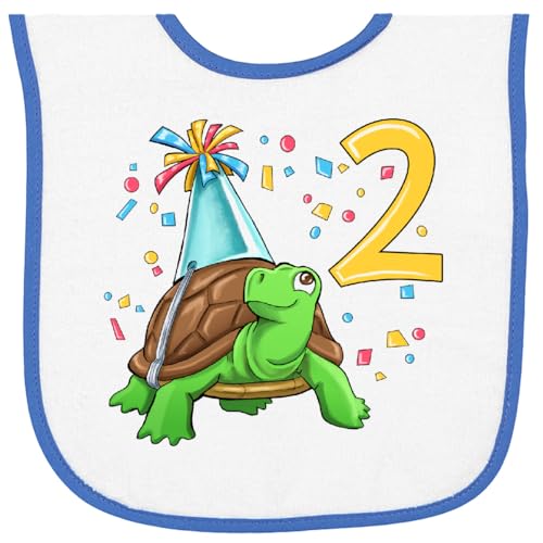 inktastic 2nd Birthday Cute Turtle in Party Hat with Baby Terry Cloth Bib