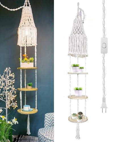 Macrame Lamp Shade and Hanging Plant Holder Shelf Indoor for