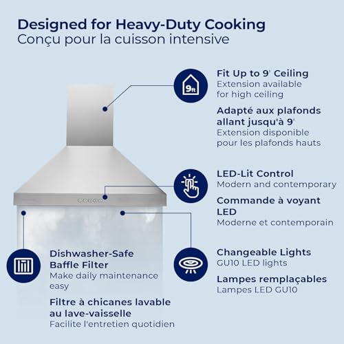 Image of Hauslane Wall Mount Range Hood 30 inch Convertible Black Hood PRO 450-860 CFM