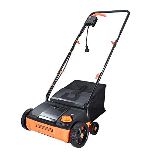 Hattomen Lawn Dethatcher & Scarifier, 12 Inch Working Width, 11 Amp Electric Lawn Dethatcher with a Replacement Raking, 4 Central Adjustable Heights, Tool-Free Assembly, 8 Gallon Grass Collection Bag