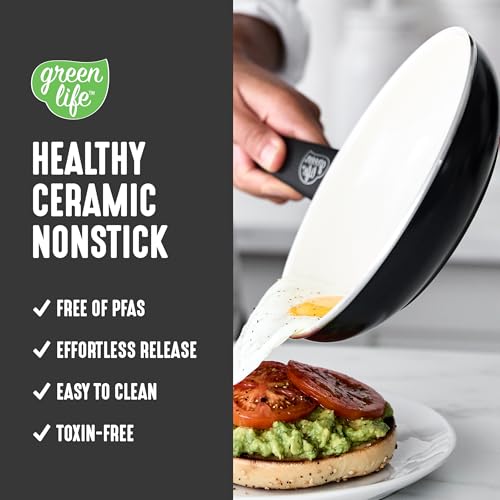 Image of GreenLife Soft Grip 8 Piece Cookware Set, Non-Toxic PFAS-Free Ceramic Nonstick, Frying, Sauce, Saute, Utensils, Glass Lids, Stay-Cool Handles, Wobble Free, Dishwasher & Oven Safe, Black
