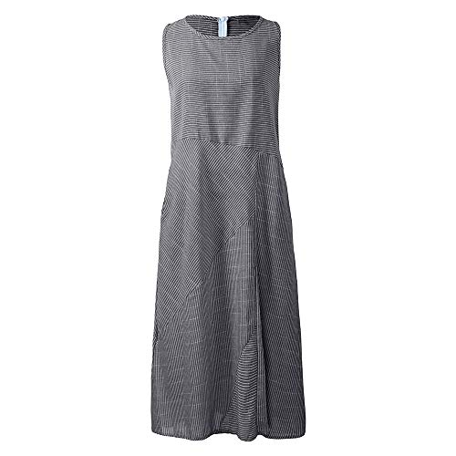 Vestido longo casual listrado de linho de algodão sem mangas Romacci, Preto, XXL