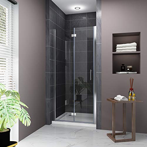 ELEGANT 36" W x 72" H BiFold Hinged Frameless Shower Door, 3/16" Fold