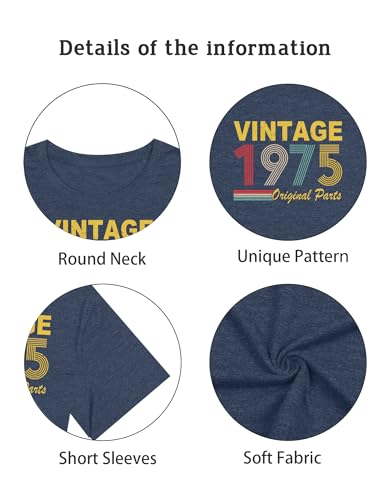 Image of 50th Birthday Gift for Women Vintage 1975 T Shirts Retro Graphic Birthday Shirt Casual Letter Print Short Sleeve Tee Tops