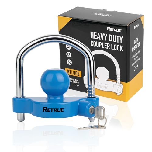 Image of RETRUE Universal Coupler Lock Trailer Locks Ball Hitch Trailer Hitch Lock Adjustable Security Heavy-Duty Steel Fits 1-7 /8 Inch, 2 Inch, 2-5 /16 Inch Couplers, Baby Blue
