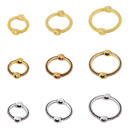 SUPERFINDINGS 180Pcs 9 Style Double Hole Bead Round Frames Alloy Circle Bead Frames 2 Hole Rings for Jewelry Making Round Bead Frame for Earring Bracelet Necklace Making - Image 2