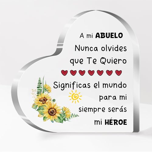 FCZIVA Abuelo Corazón Acrílico Placa Adornos Hombres Día del Padre Regalos Escritorio Letrero Girasoles Decoración Hogar Jubilación Recuerdo Abuelo Gracias por Todo lo Que Me Has Dado