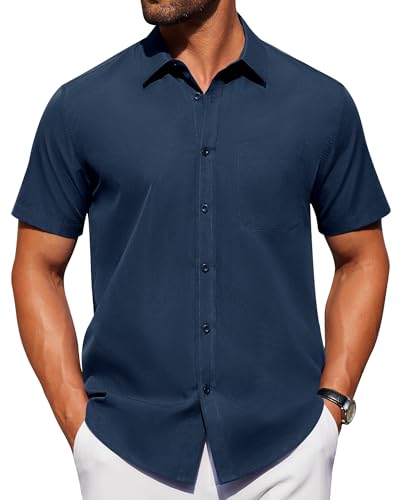 Image of Alimens & Gentle Men's Short Sleeve Dress Shirts Wrinkle Free Untucked Casual Button Down Shirt