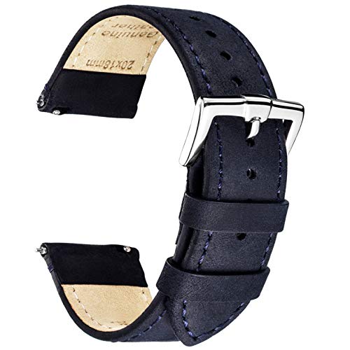 B&E Quick Release Watch Bands Top Smooth Genuine Leather Watch Strap Bracelet for Men & Women - 16mm 18mm 19mm 20mm 22mm 24mm