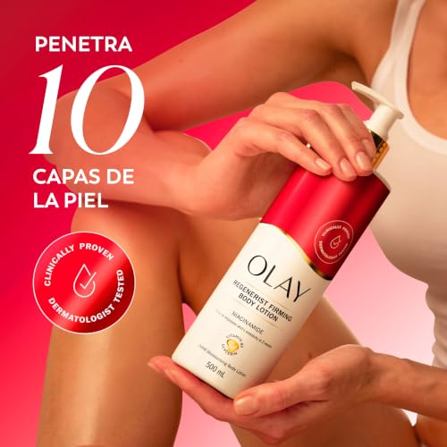 Miniatura 7 de Olay Regenerist Loción Corporal Hidratante y Reafirmante, 500ml | Niacinamida, Vitamina B5 y Glicerina, Hidratación Durante 24 Horas, Piel Suave