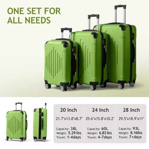 Three-Piece Suitcase, Trolley Case, Travel Bag, 20 Inches, 24 Inches, 28 Inches, 2-Corner Diamond Stripes, ABS, Aluminum Alloy Trolley Case, Macaron Color, Matcha Green3