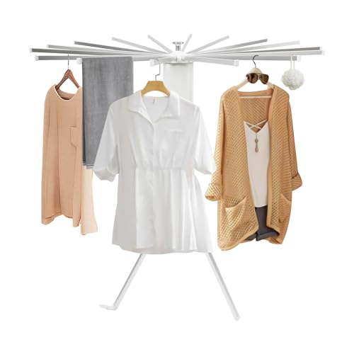 Tendedero plegable para ahorrar espacio, portátil, con trípode y 16 barras para secar ropa, alta capacidad, ventilador de ropa para balcón, cuarto de lavandería, baño, aluminio