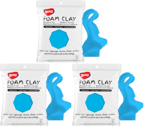 Image of BOHS Sky Blue Modeling Foam Clay - 1.1 Lbs, Squishy,Soft, Air Dry -for Flower Mirror,Cosplay,Fake Bake, Slime Supplies-500g (Pack of 3)