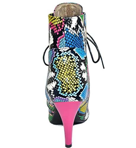 Quimeir Women's Sexy Stilettos Snakeskin Ankle Booties, Pointed Toe Lace Up High Heeled Boots3