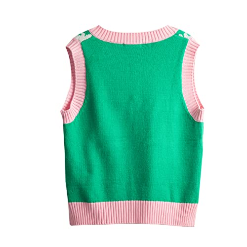 Image of Women's Sweater Vest,Y2K Sleeveless Pattern Preppy Style Knitted Crop Tank Top for Girl