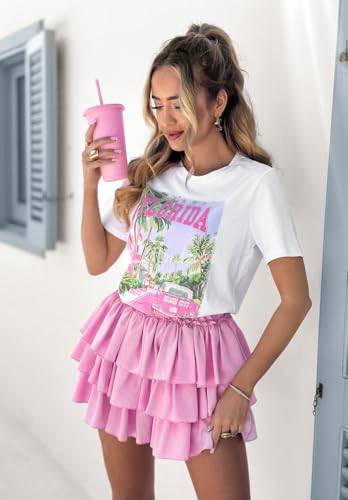 Just Quella Women's Y2K Ruffle Hem Elastic Waist Tiered Layered Flowy Mini Skirts2