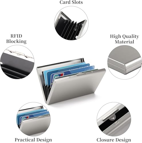 Image of MINI2BUY Metal Card Wallet (Up-to 20 Large Card Slots) RFID Protected Men & Women for Credit | Debit | ATM | business Cards for Corporate Gift - Easy Click Button Closure (9.5 x 6.6 x 1.9 CM) (Silver)