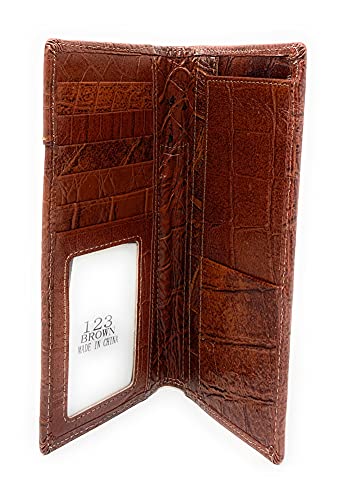 Texas West Men's Cow Fur Cowhide Genuine Leather Longhorn Basketweave Bifold Wallet in 2 Colors (Brown)3