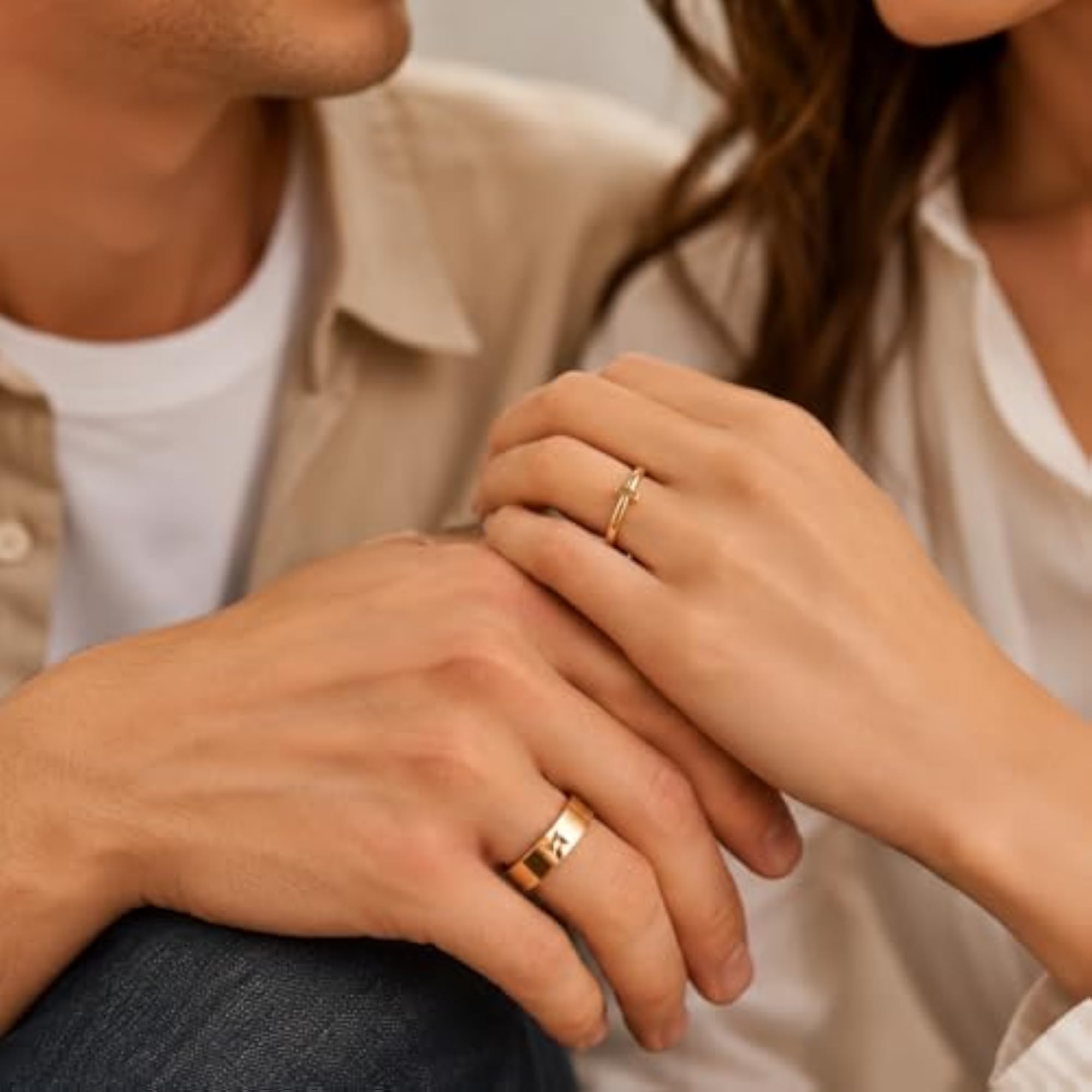 Trendy Gold Stainless Steel Couple Finger Adjustable Ring Set, Unisex