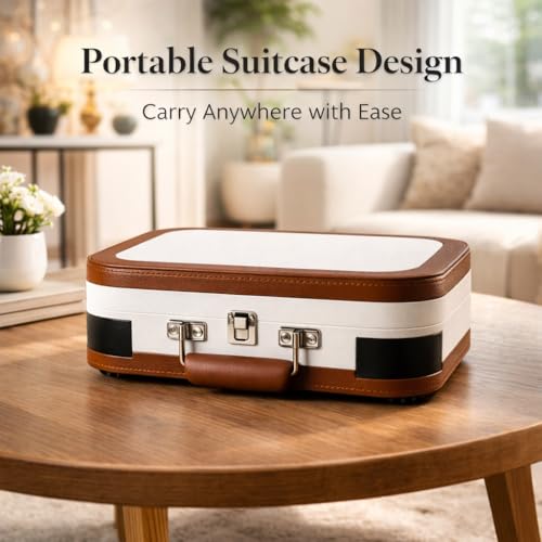 Image of HINISO T601 Bluetooth Vinyl Record Player with Magnetic Cartridge & Diamond Stylus | 3-Speed Suitcase Turntable (33 /45 /78 RPM) | USB & SD Recording | Bluetooth Input & Output | Built-in Speakers