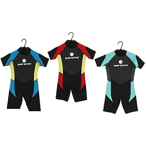 Surf State childs shorty wetsuits, infant childs kids girls boys wetsuit, choice of size and colour (blue/yellow, 24" 5-6 year) Cover