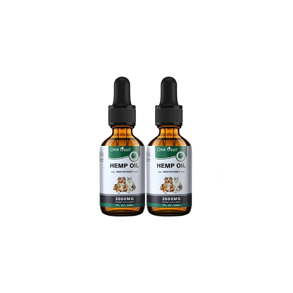 Owe Uself 2Pack 3000mg Hemp Oil For Dogs Separation Anxiety, Joint