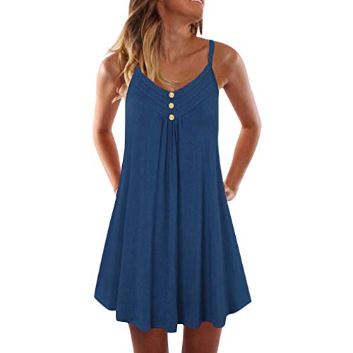 F Gotal Womens Dresses Summer Casual Spaghetti Strap Pleated Dress Fashion Beach Sundress