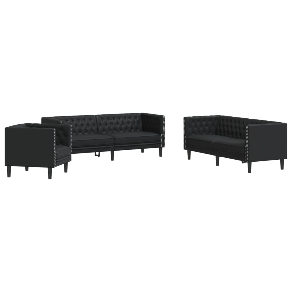 Solivagant Ensemble de canapé Chesterfield 3 pcs Noir Similicuir,(62.4 KG)