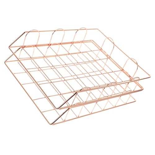 Housoutil 2Pcs Aesthetic Metal File Organizer Desk Tray for Office Home Storage Sturdy Organizer for Documents Magazines Folders Finish