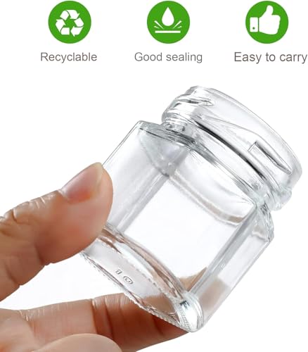 30 Pack 1.5 oz Mini Honey Jars with Dipper, Honey Jar Party Favors, Glass Hexagon Honey Jar for Wedding Favors