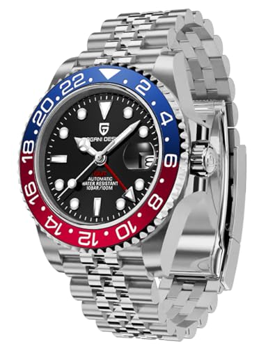 Pagani Design 1662 Automático GMT Masculino - Acero Inoxidable Mecánico Impermeable 40 mm Cristal Zafiro Luminoso (Cinco Baht Azul Rojo)