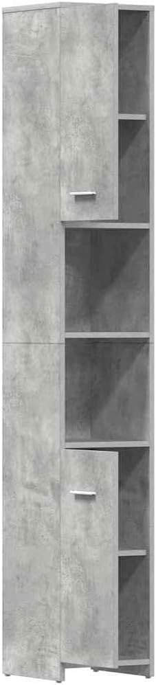 Bathroom Cabinet Concrete Gray Engineered Wood Tall with 2 Doors and 6 Shelves 11.8 x 11.8 x 72.2 in Storage for Bathroom Vanity Set and Minimalist Vanity Combo
