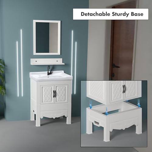 Image of WASSMIST Floor Mounted Bathroom Vanity | Modern Floor Standing Basin Cabinet for Bathroom | Thermoplastic Cabinet (White)