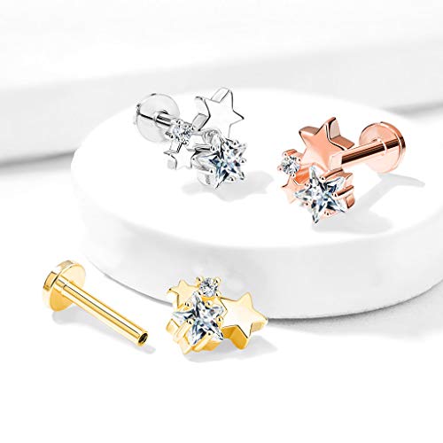 Pierced Owl - 16GA Stainless Steel CZ Crystal Star Cluster Top Labret Monroe Cartilage Ear Stud4