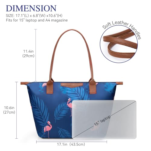 Image of Tote Bag for Women, Casual Hobo Foldable Shoulder Zipper Handbag | Water Repellent Nylon with Leather Handles Fit 15 inch Laptop for Work Weekender Travel Commute