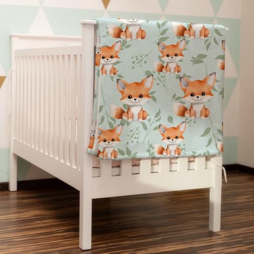 Image of Cute Green Leaves Baby Blanket for Boys Girls Baby Animal Flannel Soft Swaddle Blanket Receiving Blankets for Kids Toddler Nursery Bed Blanket Stroller Carseat Crib Cover Playmat 30x40