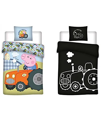 Peppa Pig Bettw&auml;sche f&uuml;r kleines Bett, 100% Baumwolle, leuchtet im Dunkeln, Bettbezug f&uuml;r Babys, 100 x 135 cm + Kissenbezug 40 x 60 cm